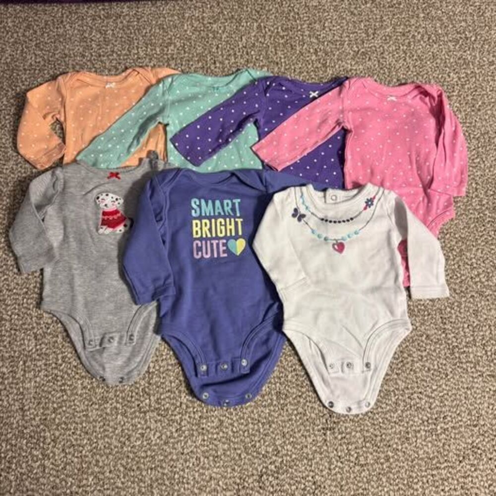 Baby Girl Long Sleeve Bodysuit Lot 6pc Polka Dot Graphic Carter's 6 Months